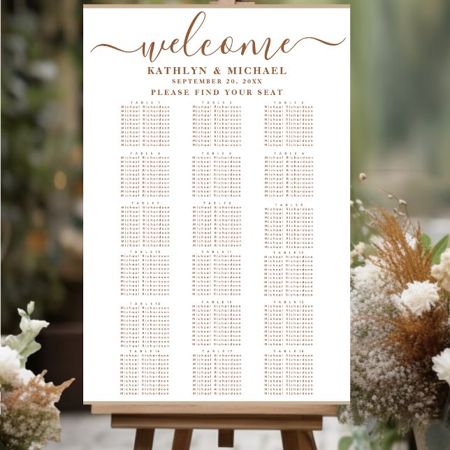 Modern Dusty Beige Simple Bröllop 18 Bord säten Poster (Skapare uppladdad)