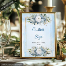 Modern Dusty Blåa blommor Personligt bröllp Sign