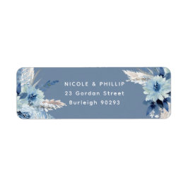 Modern Dusty Blåa blommor Returadress Bröllop Etikett