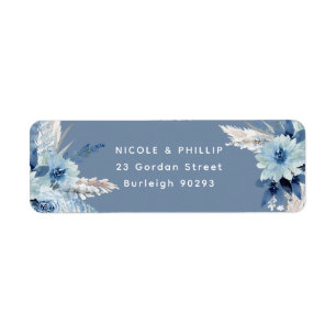 Modern Dusty Blåa blommor Returadress Bröllop Etikett