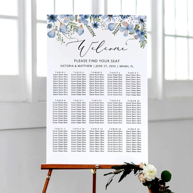 Modern Dusty Blue 15 Bord Bröllop-sittdiagram Poster (Skapare uppladdad)
