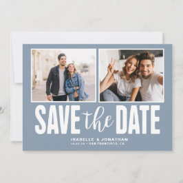 Modern Dusty Blue 2 Photo Save Date Spara Datumet