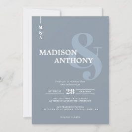 Modern Dusty Blue Ampersand-skript, foto Bröllop Inbjudningar