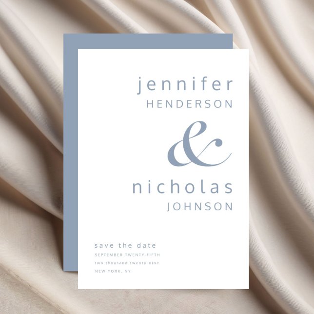 Modern Dusty Blue Ampersand Typography Spara Datumet (Modern Dusty Blue Ampersand Typography Save The Date)