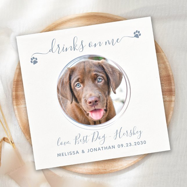 Modern Dusty Blue Anpassningsbar Pet Photo Hund Br Pappersservett (Skapare uppladdad)