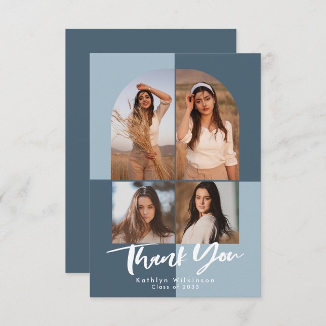 Modern Dusty Blue Arch 4 Photo Studenten Tack Kort (Fram/baksida)