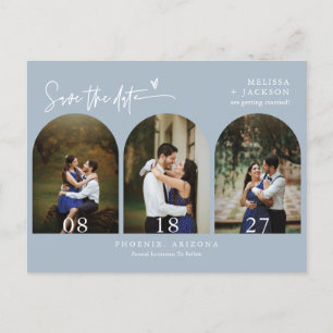 Modern Dusty Blue Arch Photo QR-kod Spara datum Vykort