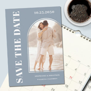 Modern Dusty Blue Arch Photo Save Date Spara Datumet