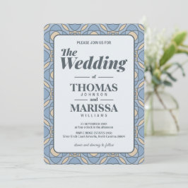 Modern Dusty Blue Art Deco Geometric Wedding Inbjudningar