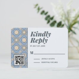 Modern Dusty Blue Art Deco RSVP Card QR Code OSA Kort