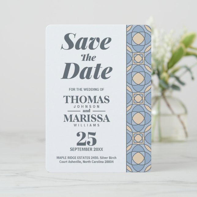 Modern Dusty Blue Art Deco Save the Date QR Code (Stående Fram)