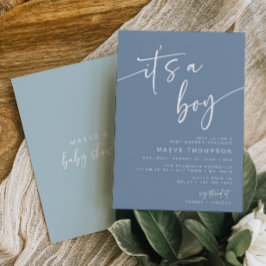 Modern Dusty Blue Baby Shower bjuder in en pojke Inbjudningar