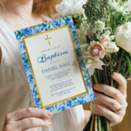 Modern Dusty Blue Baptism Inbjudningar
