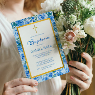 Modern Dusty Blue Baptism Inbjudningar