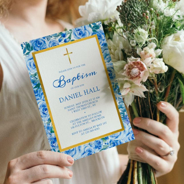 Modern Dusty Blue Baptism Inbjudningar (Skapare uppladdad)