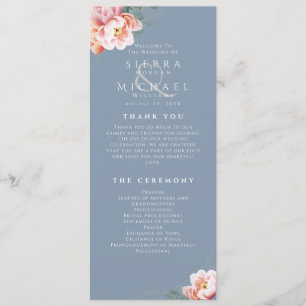 Modern Dusty Blue Blommigt Bröllop Ceremony Program