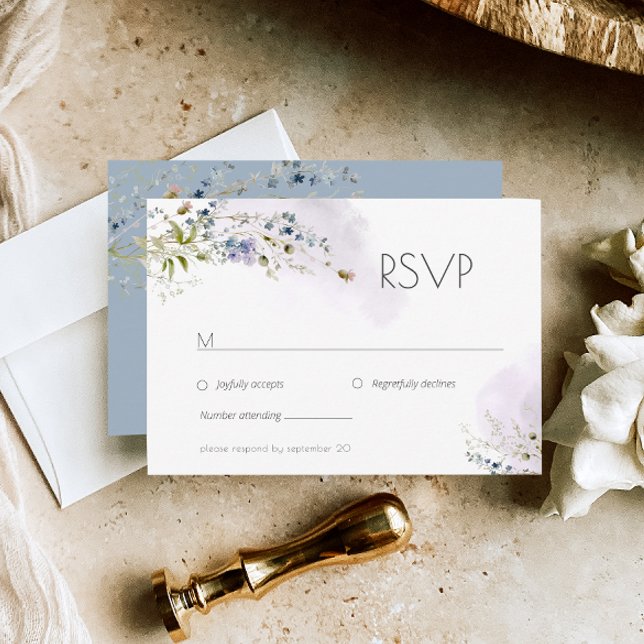 Modern Dusty Blue Blommigt Bröllop OSA Card (Skapare uppladdad)