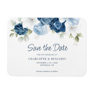 Modern Dusty Blue Blommigt Bröllop spara datum Magnet