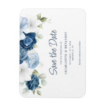 Modern Dusty Blue Blommigt Bröllop spara datum