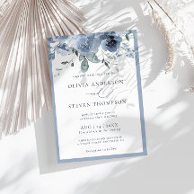 Modern Dusty Blue Blommigt bröllopsinbjudan