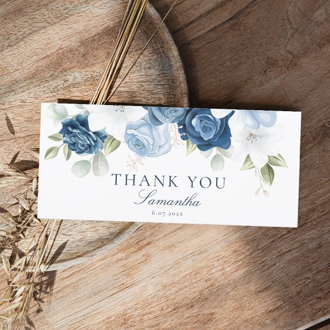 Modern Dusty Blue Blommigt Möhippa Tack (Modern Dusty Blue Floral Bridal Shower Thank You)
