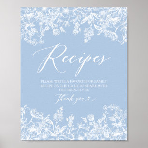 Modern Dusty Blue Blommigt Recipe Card-Möhippa Poster