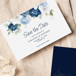 Modern Dusty Blue-Blommigt Spara datum Anteckningskort
