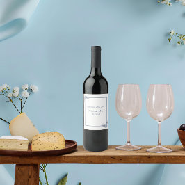 Modern Dusty Blue Blommigt Vin-etiketter Vinflaska Etikett