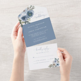 Modern Dusty Blue Blommigt Watercolor Rustic Bröll