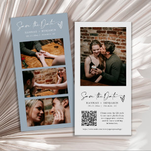 Modern Dusty Blue Boho Photo Booth Strip QR-kod Spara Datumet