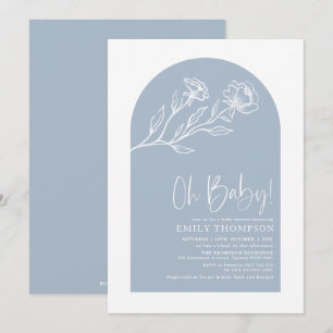 Modern Dusty Blue Botanical Arch Baby Shower Inbjudningar