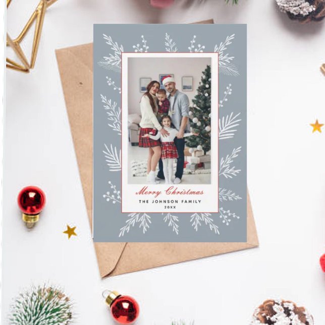 Modern Dusty Blue botanical ram jul Julkort (Skapare uppladdad)