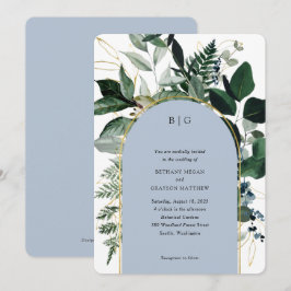 Modern Dusty Blue Botanical trendig bröllop Inbjudningar