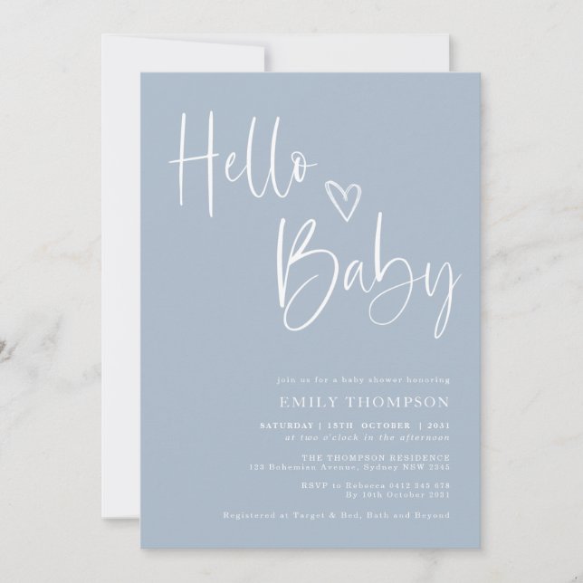 Modern Dusty Blue Boy Baby Shower Inbjudningar (Framsida)