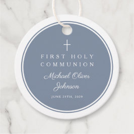 Modern Dusty Blue Boy First Communion Gåvor Etiketter
