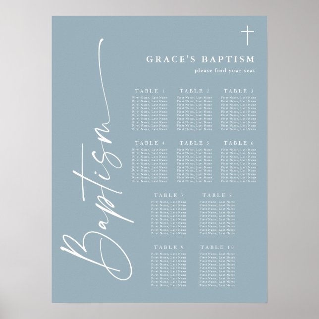 Modern Dusty Blue Boys Baptism Sittdiagram Poster (Framsidan)