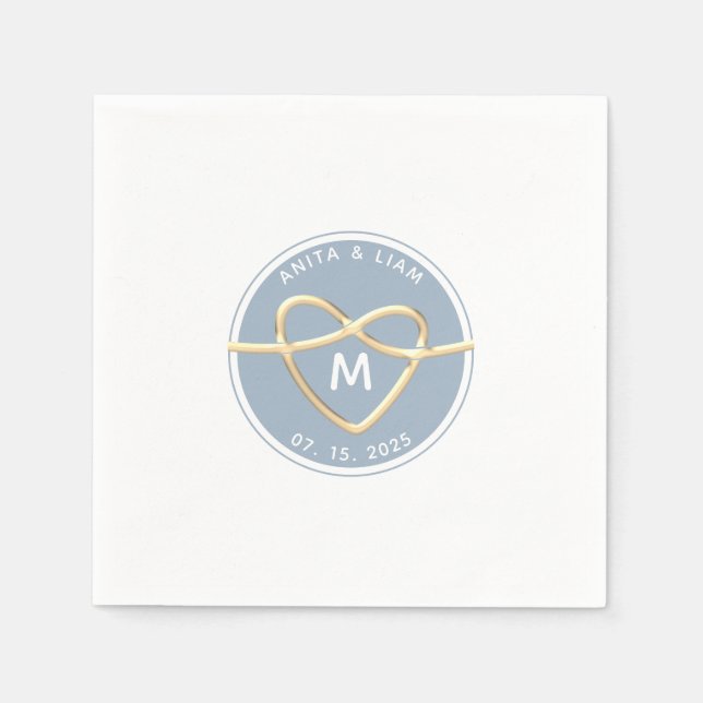 Modern Dusty Blue Bröllop Monogram Napkins Pappersservett (Framsidan)