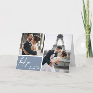 Modern Dusty Blue Bröllop Photo Collage Tack Kort