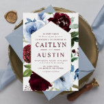 Modern Dusty Blue burgundy bröllopsinbjudan Inbjudningar<br><div class="desc">Folitisk design med redigerbar text</div>