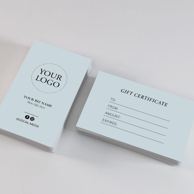 Modern Dusty Blue Business Logotyp Gift-certifikat Visitkort (Skapare uppladdad)