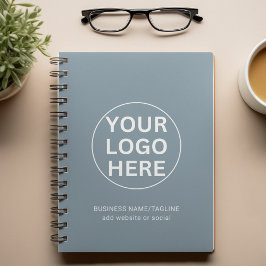 Modern Dusty Blue Business Logotyp & Text Promo Anteckningsbok