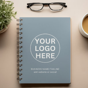 Modern Dusty Blue Business Logotyp & Text Promo Anteckningsbok