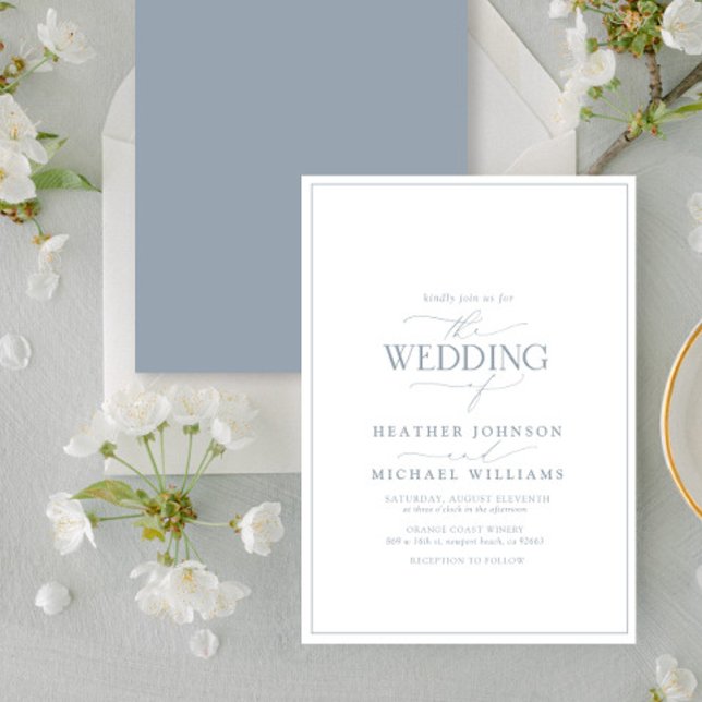 Modern Dusty Blue Calligraphy Wedding-inbjudan Inbjudningar (Skapare uppladdad)