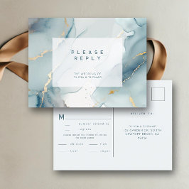 Modern Dusty Blue Chic Beach Wedding Meal OSA Inbjudan Vykort