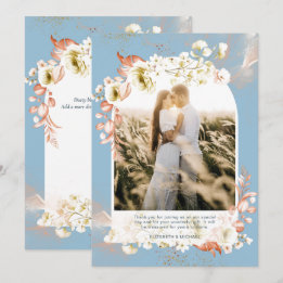 Modern Dusty Blue Coral Blommigt PHOTO TACK Kort