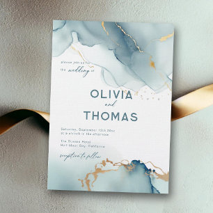 Modern Dusty Blue Elegant Bohemian Beach Wedding Inbjudningar