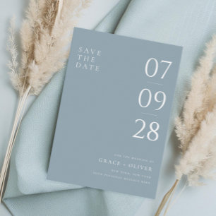 Modern Dusty Blue Elegant bröllop Spara Datumet