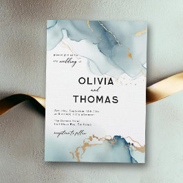 Modern Dusty Blue Elegant Romantic Beach Wedding Inbjudningar