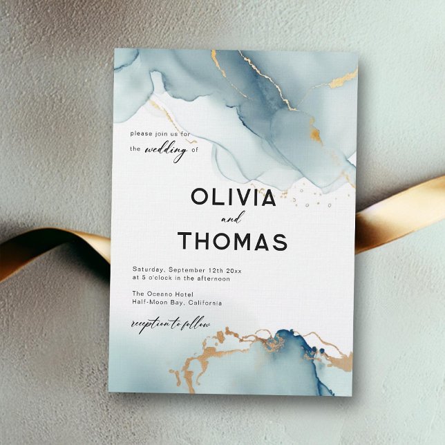 Modern Dusty Blue Elegant Romantic Beach Wedding Inbjudningar (dusty blue beach wedding invitation elegant modern romantic bohemian chic simple classy calligraphy)