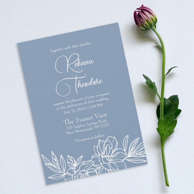 Modern Dusty Blue Elegant Vår bröllop Inbjudningar (
Introducing our simple floral wedding invitation, radiating elegance for your special day.)